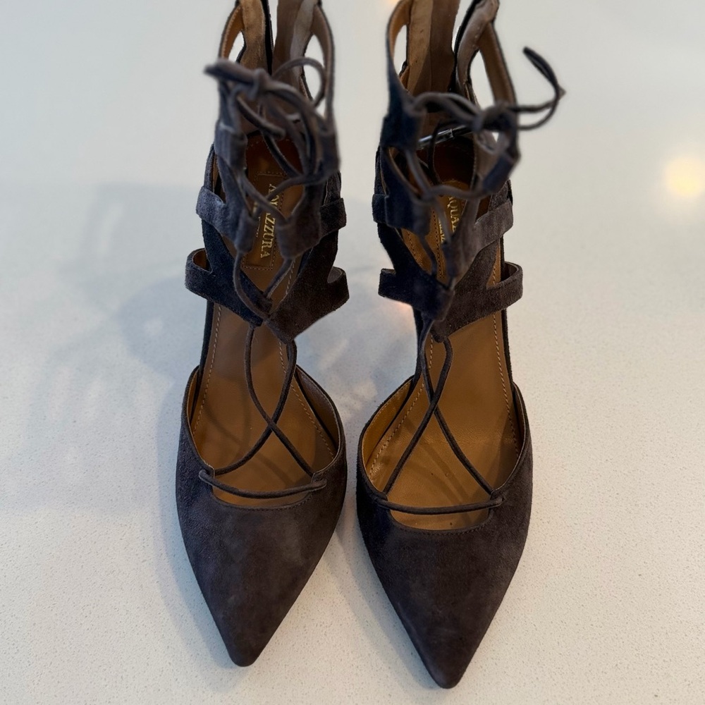 Aquazzura Dark Gray Lace-Up Heels